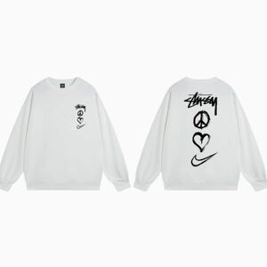 Stussy White Long Sleeve Tee with Black Symbols